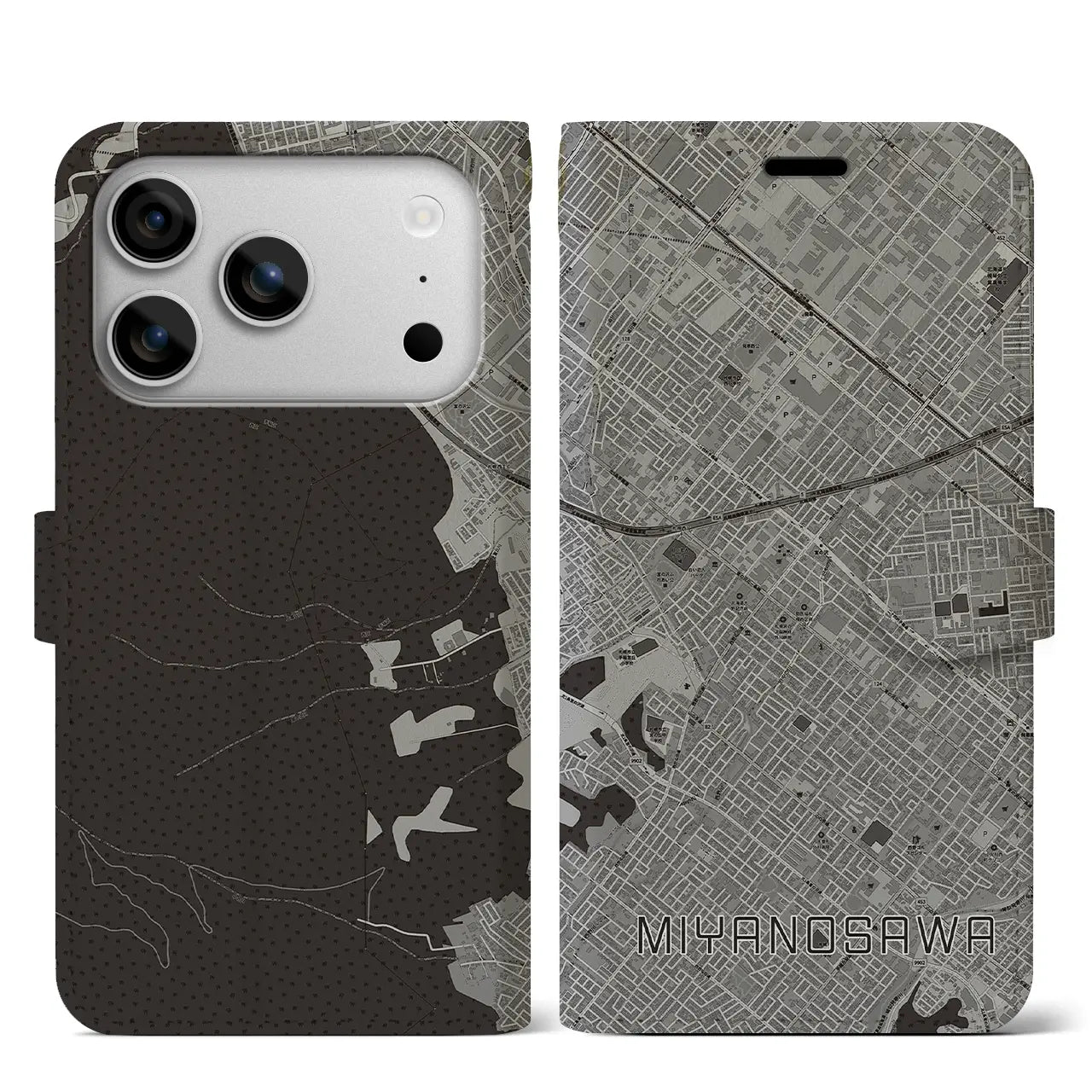 【宮の沢(北海道)】地図柄iPhoneケース(手帳タイプ)