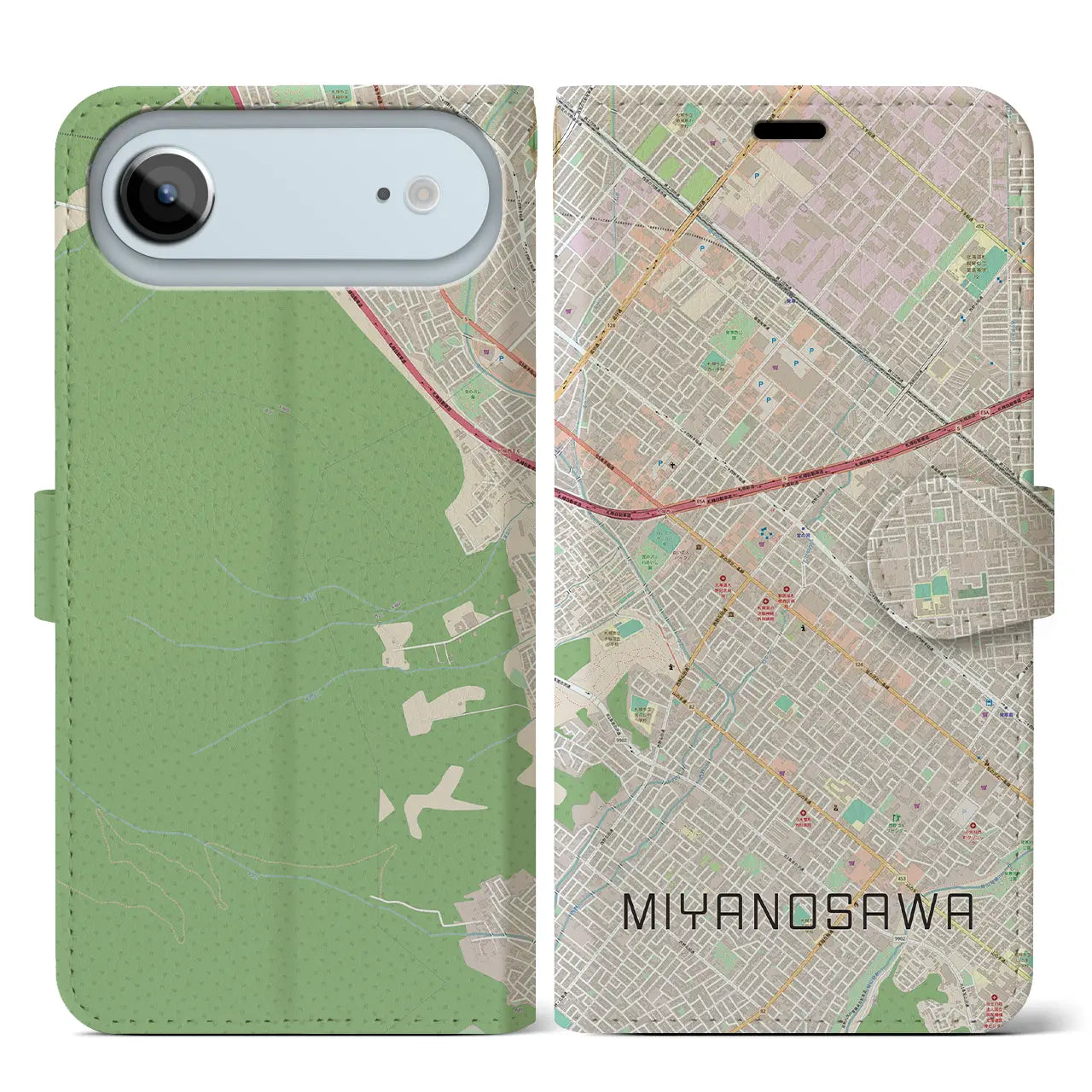 【宮の沢(北海道)】地図柄iPhoneケース(手帳タイプ)