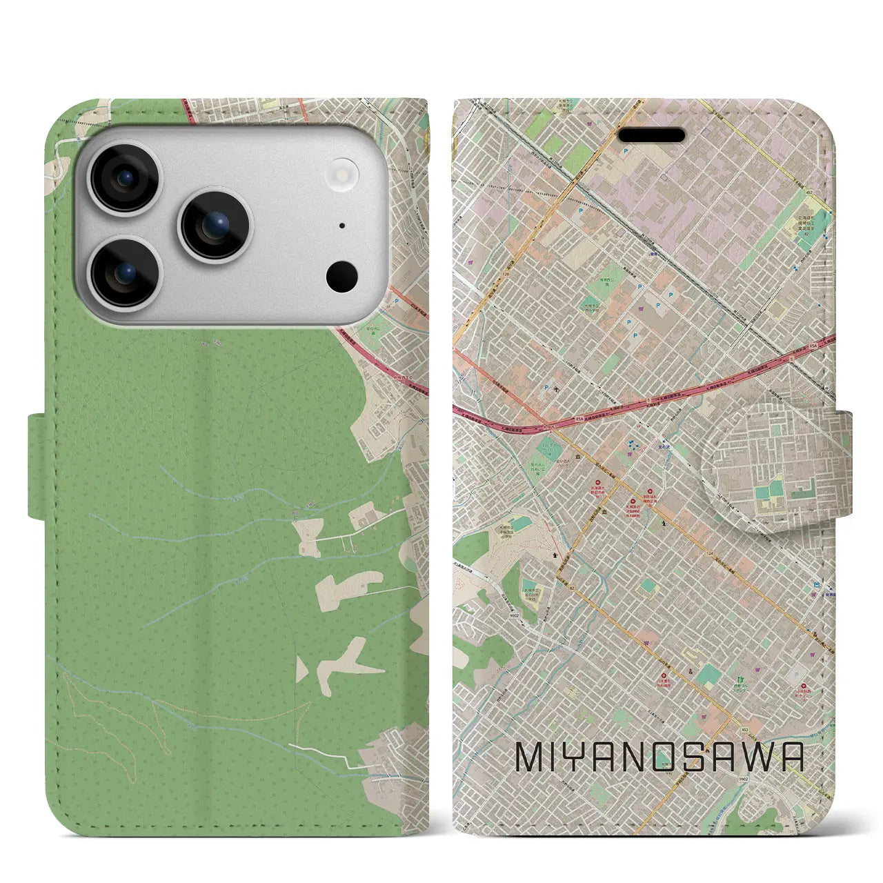 【宮の沢(北海道)】地図柄iPhoneケース(手帳タイプ)