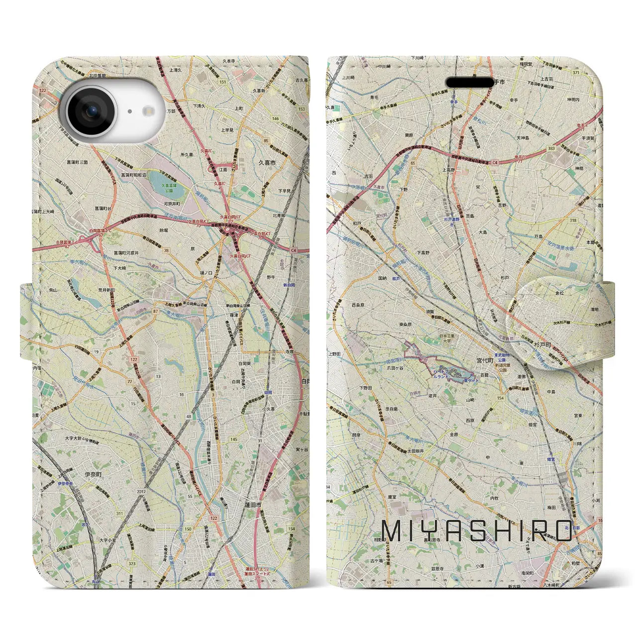 【宮代(埼玉県)】地図柄iPhoneケース(手帳タイプ)