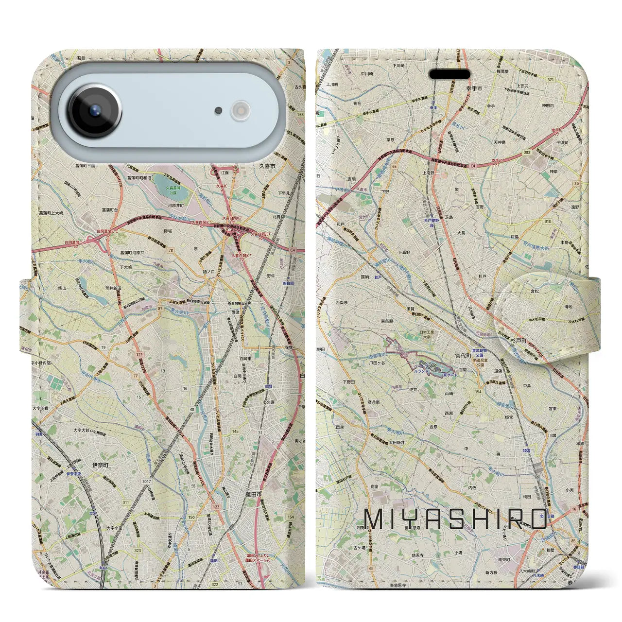 【宮代(埼玉県)】地図柄iPhoneケース(手帳タイプ)