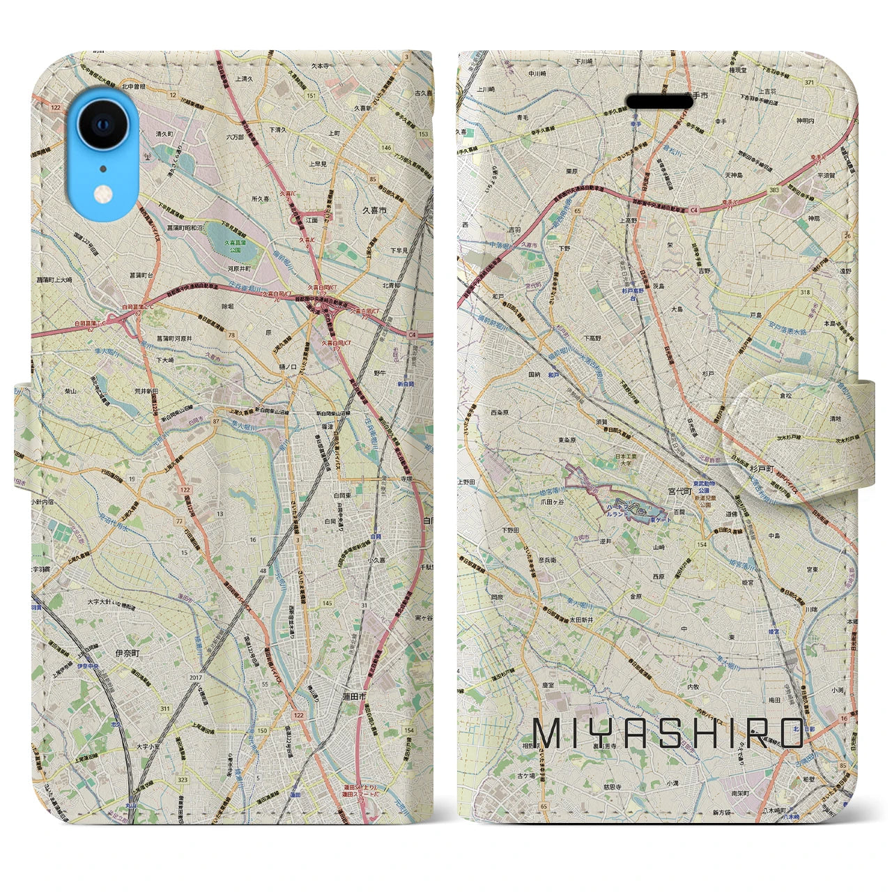 【宮代(埼玉県)】地図柄iPhoneケース(手帳タイプ)ナチュラル・iPhone XR 用