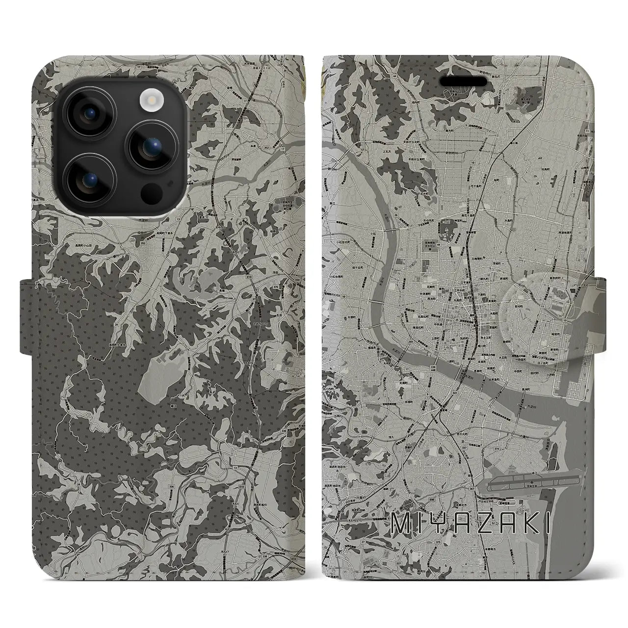 【宮崎2(宮崎県)】地図柄iPhoneケース(手帳タイプ)モノトーン・iPhone 16 用