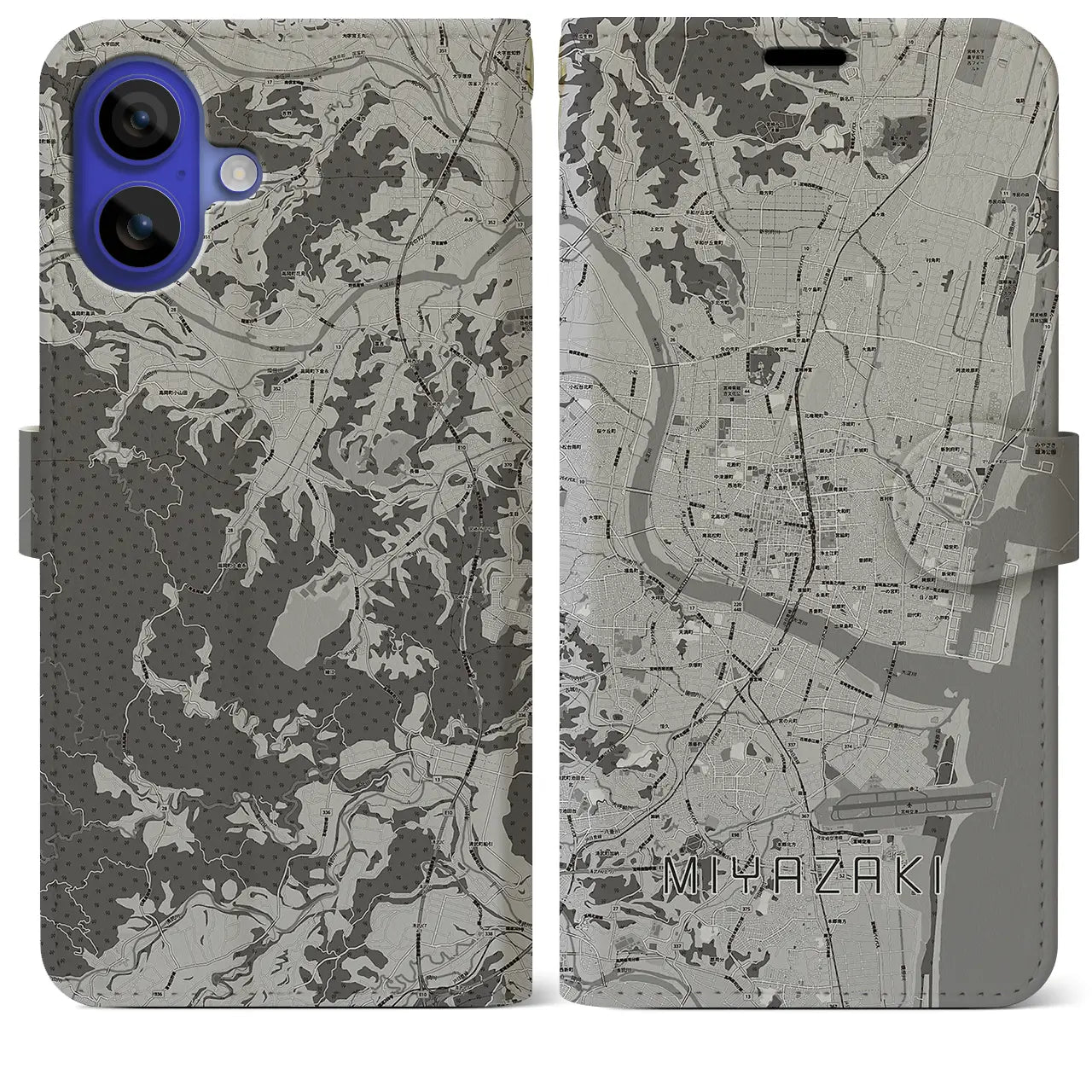 【宮崎2(宮崎県)】地図柄iPhoneケース(手帳タイプ)モノトーン・iPhone 16 Pro Max 用