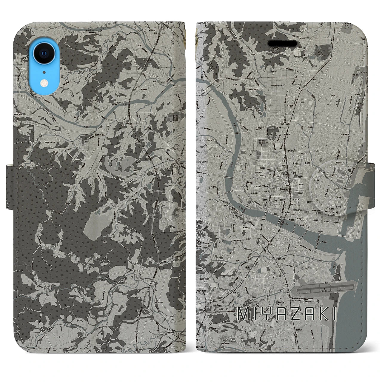 【宮崎2(宮崎県)】地図柄iPhoneケース(手帳タイプ)モノトーン・iPhone XR 用