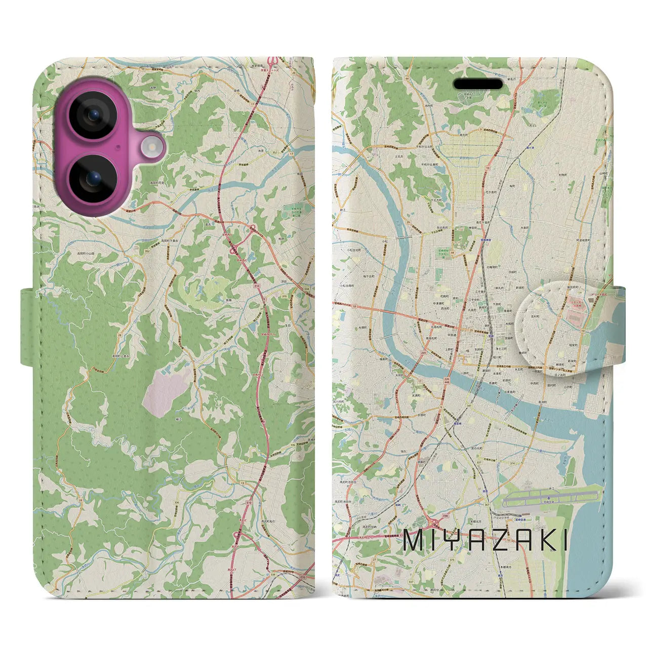 【宮崎2(宮崎県)】地図柄iPhoneケース(手帳タイプ)ナチュラル・iPhone 16 Pro 用