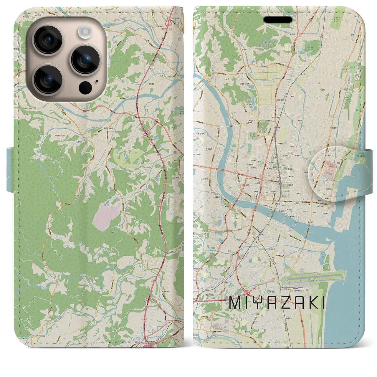 【宮崎2(宮崎県)】地図柄iPhoneケース(手帳タイプ)ナチュラル・iPhone 16 Plus 用