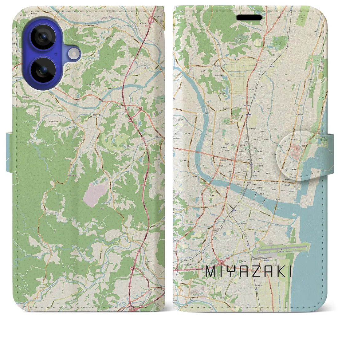 【宮崎2(宮崎県)】地図柄iPhoneケース(手帳タイプ)ナチュラル・iPhone 16 Pro Max 用