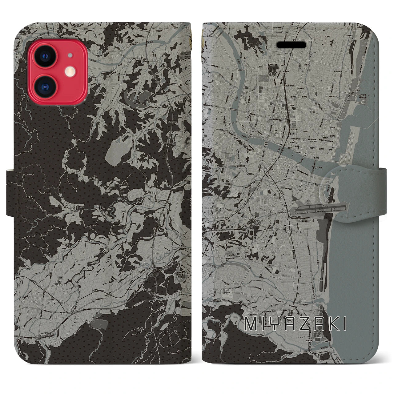 【宮崎(宮崎県)】地図柄iPhoneケース(手帳タイプ)モノトーン・iPhone 11 用