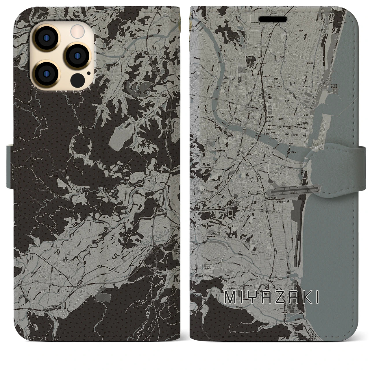 【宮崎(宮崎県)】地図柄iPhoneケース(手帳タイプ)モノトーン・iPhone 12 Pro Max 用