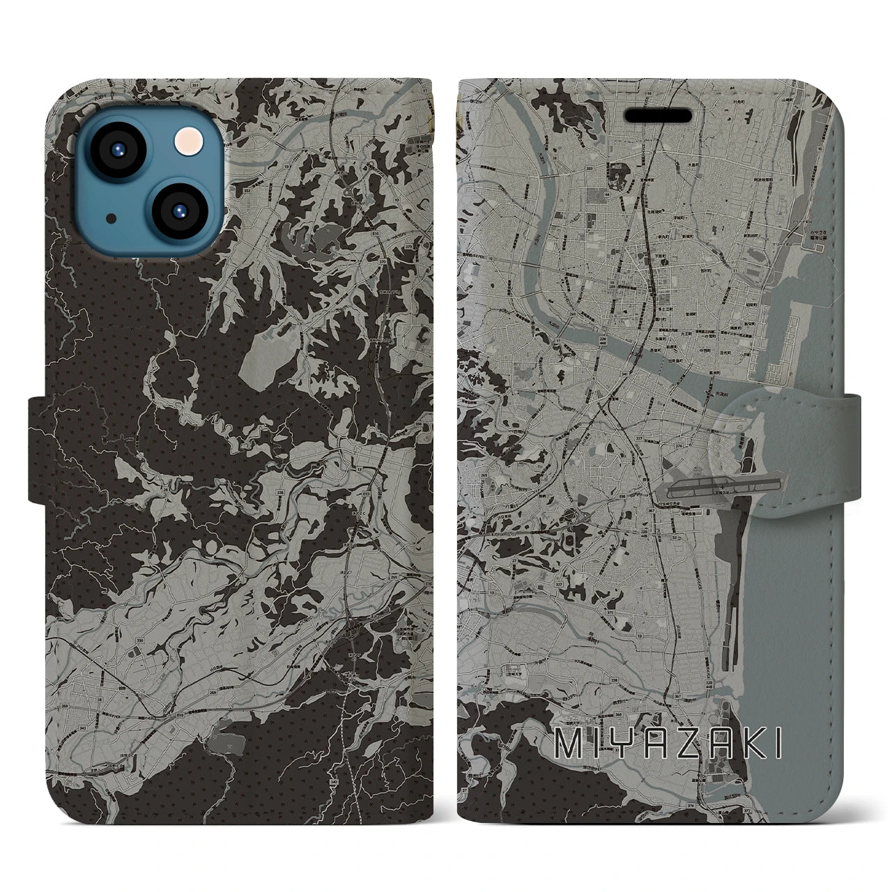 【宮崎(宮崎県)】地図柄iPhoneケース(手帳タイプ)モノトーン・iPhone 13 用