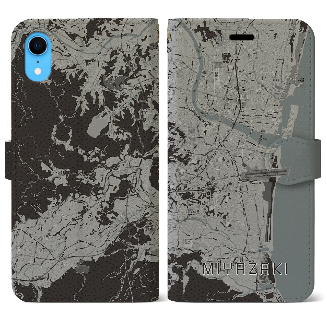 【宮崎(宮崎県)】地図柄iPhoneケース(手帳タイプ)モノトーン・iPhone XR 用