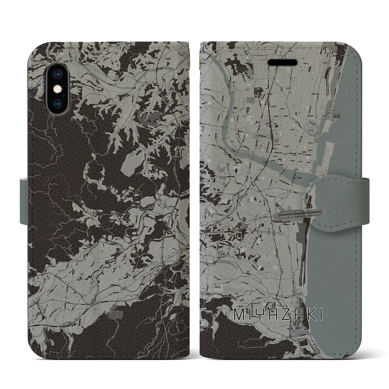 【宮崎(宮崎県)】地図柄iPhoneケース(手帳タイプ)モノトーン・iPhone XS / X 用