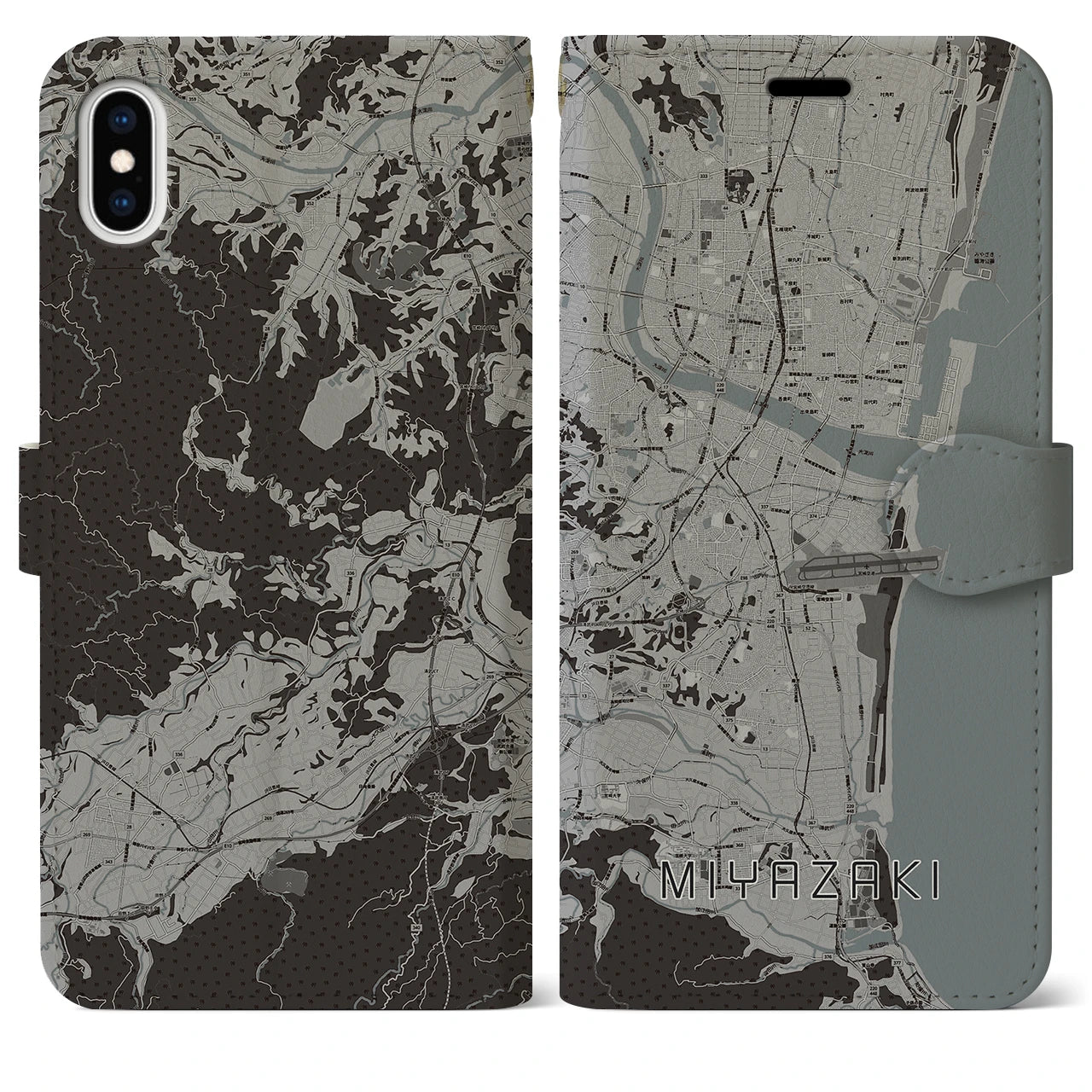 【宮崎(宮崎県)】地図柄iPhoneケース(手帳タイプ)モノトーン・iPhone XS Max 用