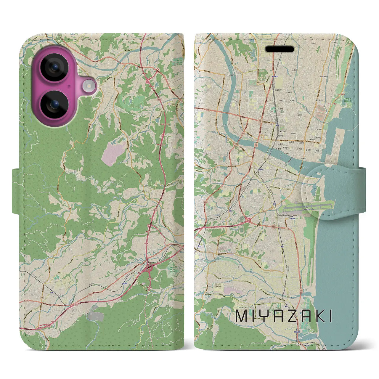 【宮崎(宮崎県)】地図柄iPhoneケース(手帳タイプ)ナチュラル・iPhone 16 Pro 用