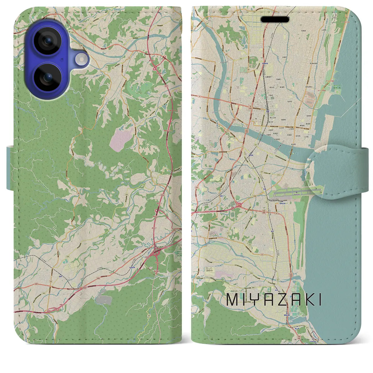【宮崎(宮崎県)】地図柄iPhoneケース(手帳タイプ)ナチュラル・iPhone 16 Pro Max 用