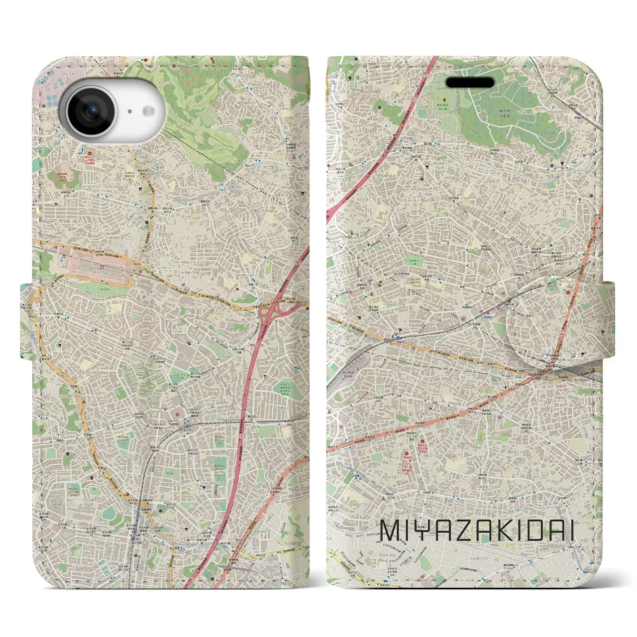 【宮崎台(神奈川県)】地図柄iPhoneケース(手帳タイプ)