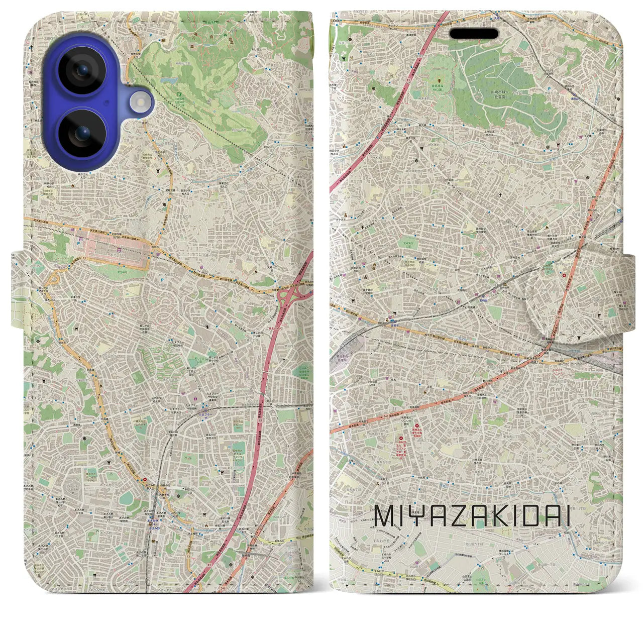 【宮崎台(神奈川県)】地図柄iPhoneケース(手帳タイプ)