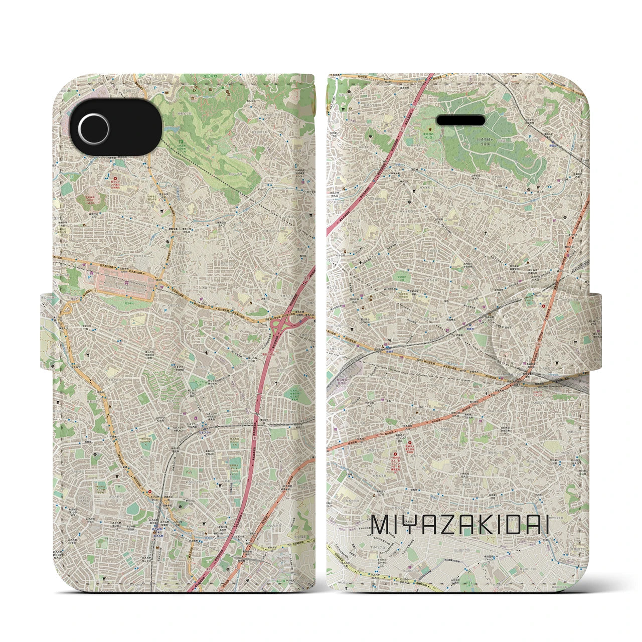 【宮崎台(神奈川県)】地図柄iPhoneケース(手帳タイプ)