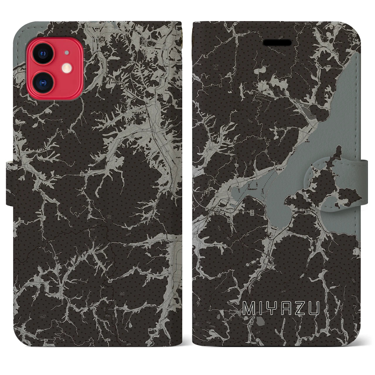 【宮津(京都府)】地図柄iPhoneケース(手帳タイプ)モノトーン・iPhone 11 用
