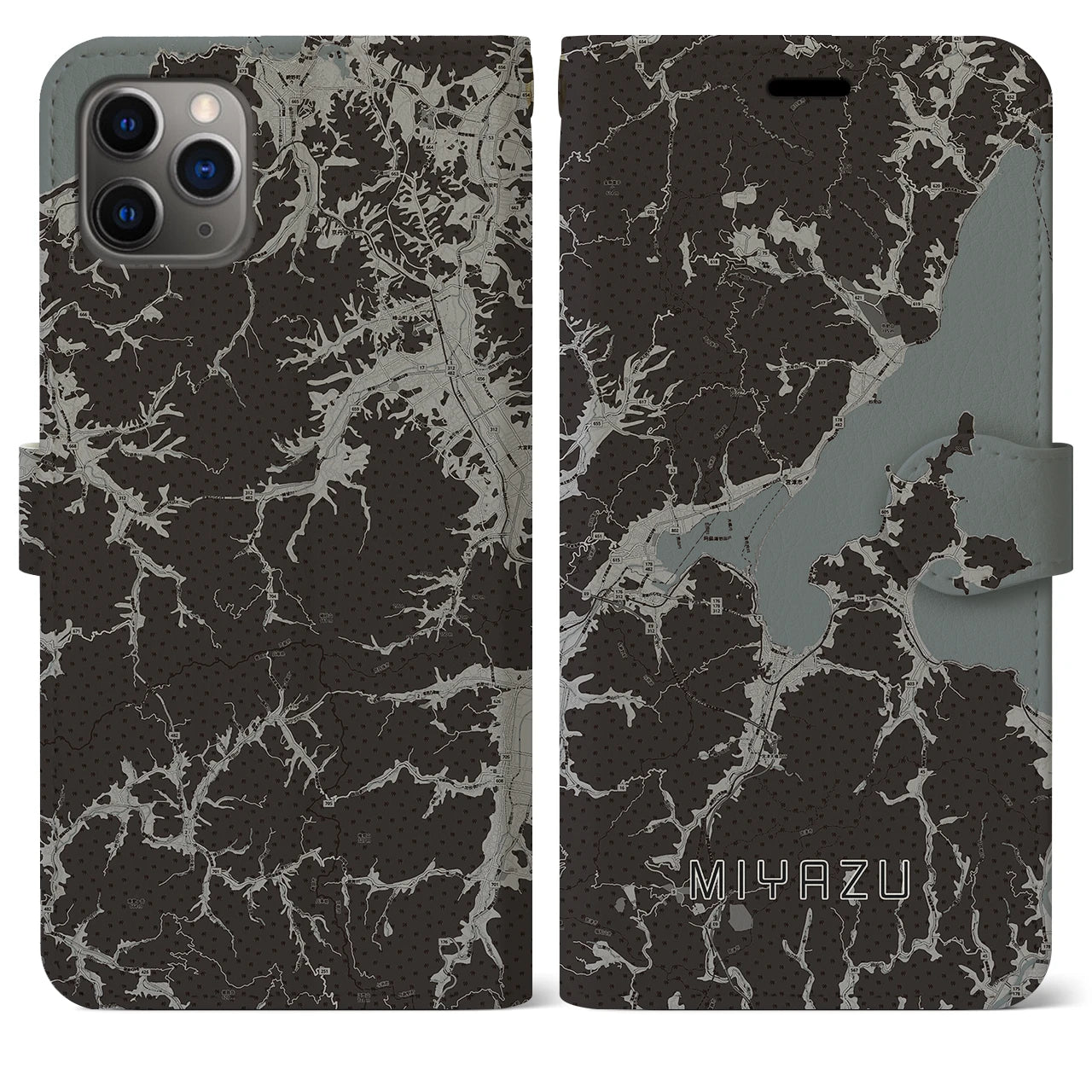 【宮津(京都府)】地図柄iPhoneケース(手帳タイプ)モノトーン・iPhone 11 Pro Max 用