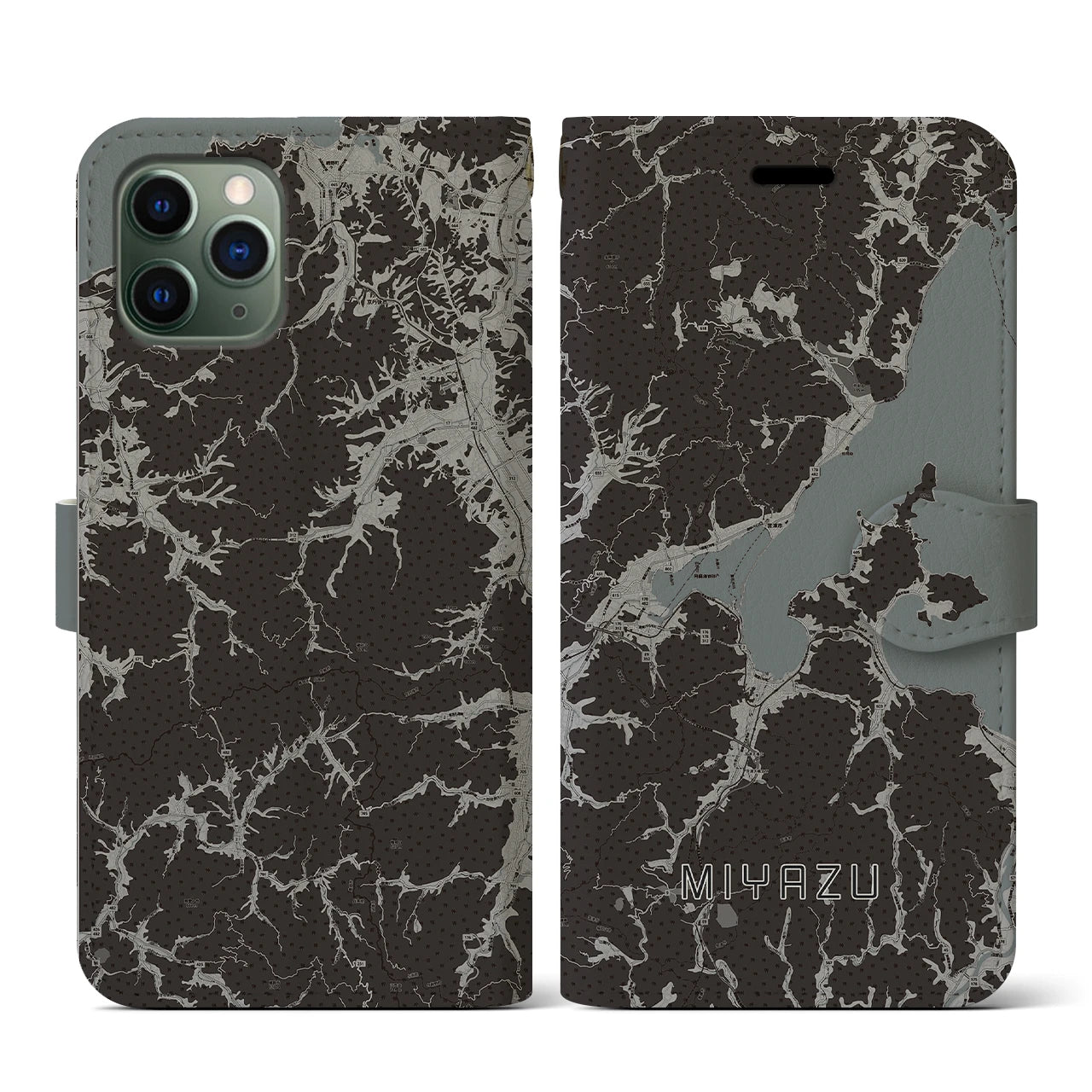 【宮津(京都府)】地図柄iPhoneケース(手帳タイプ)モノトーン・iPhone 11 Pro 用