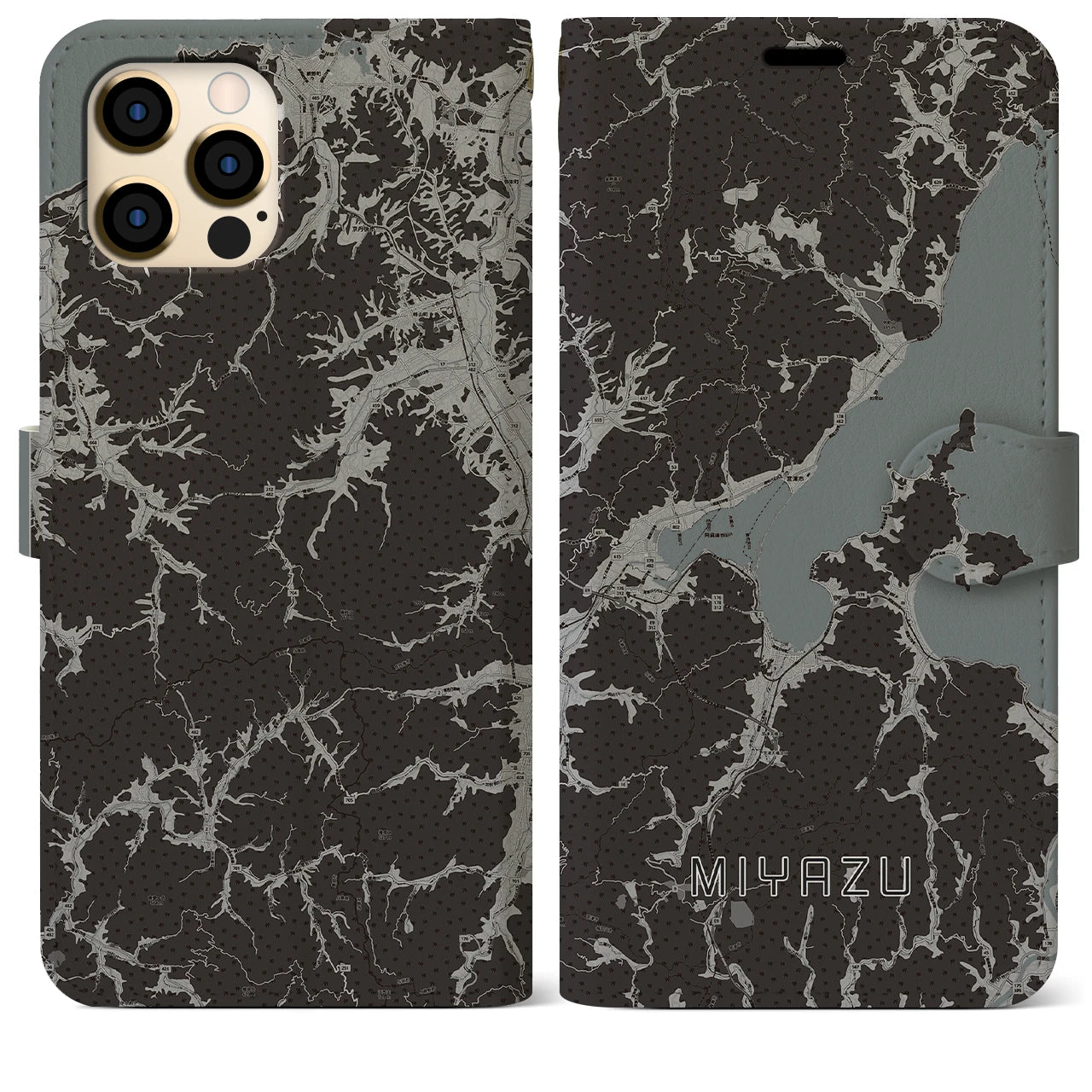 【宮津(京都府)】地図柄iPhoneケース(手帳タイプ)モノトーン・iPhone 12 Pro Max 用