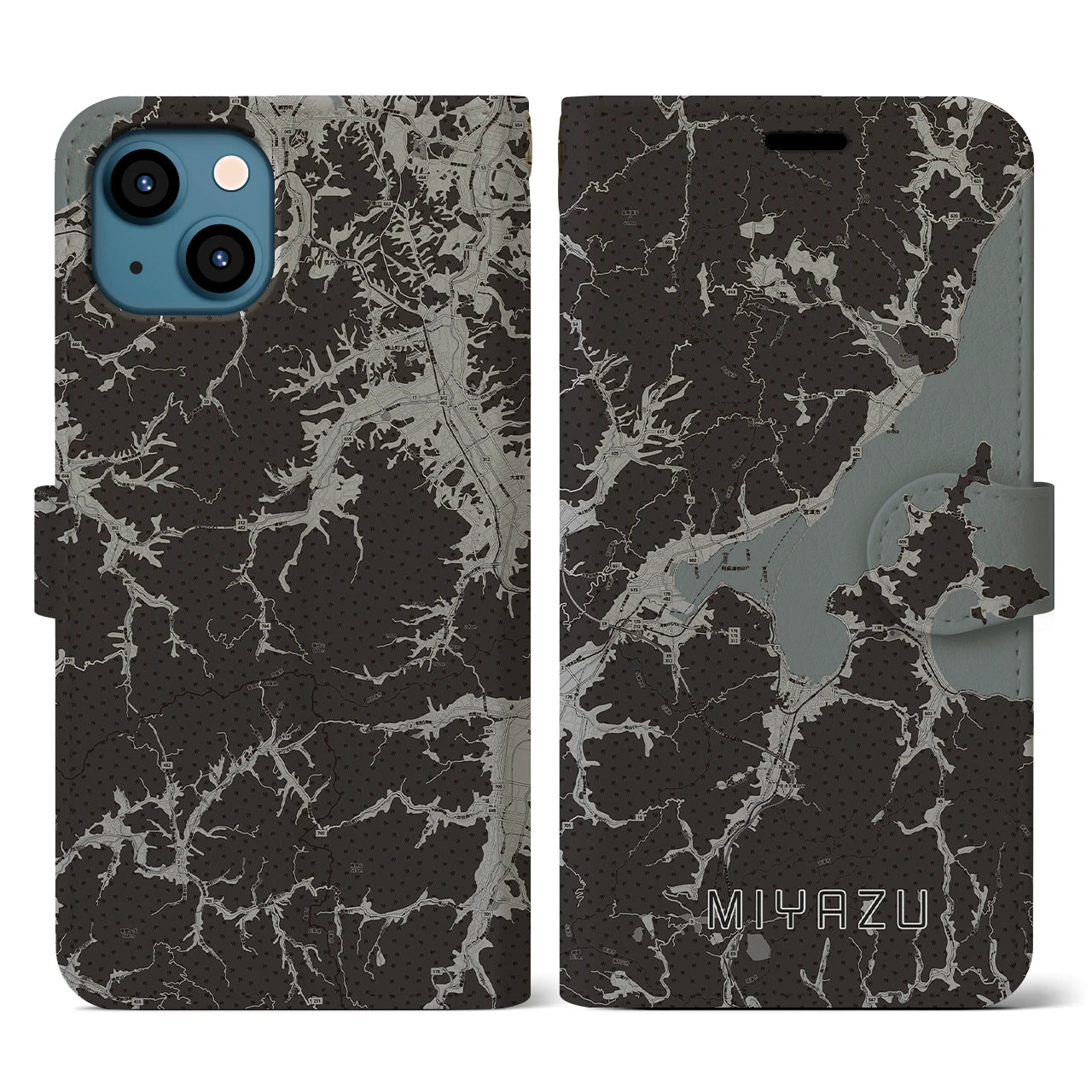 【宮津(京都府)】地図柄iPhoneケース(手帳タイプ)モノトーン・iPhone 13 用