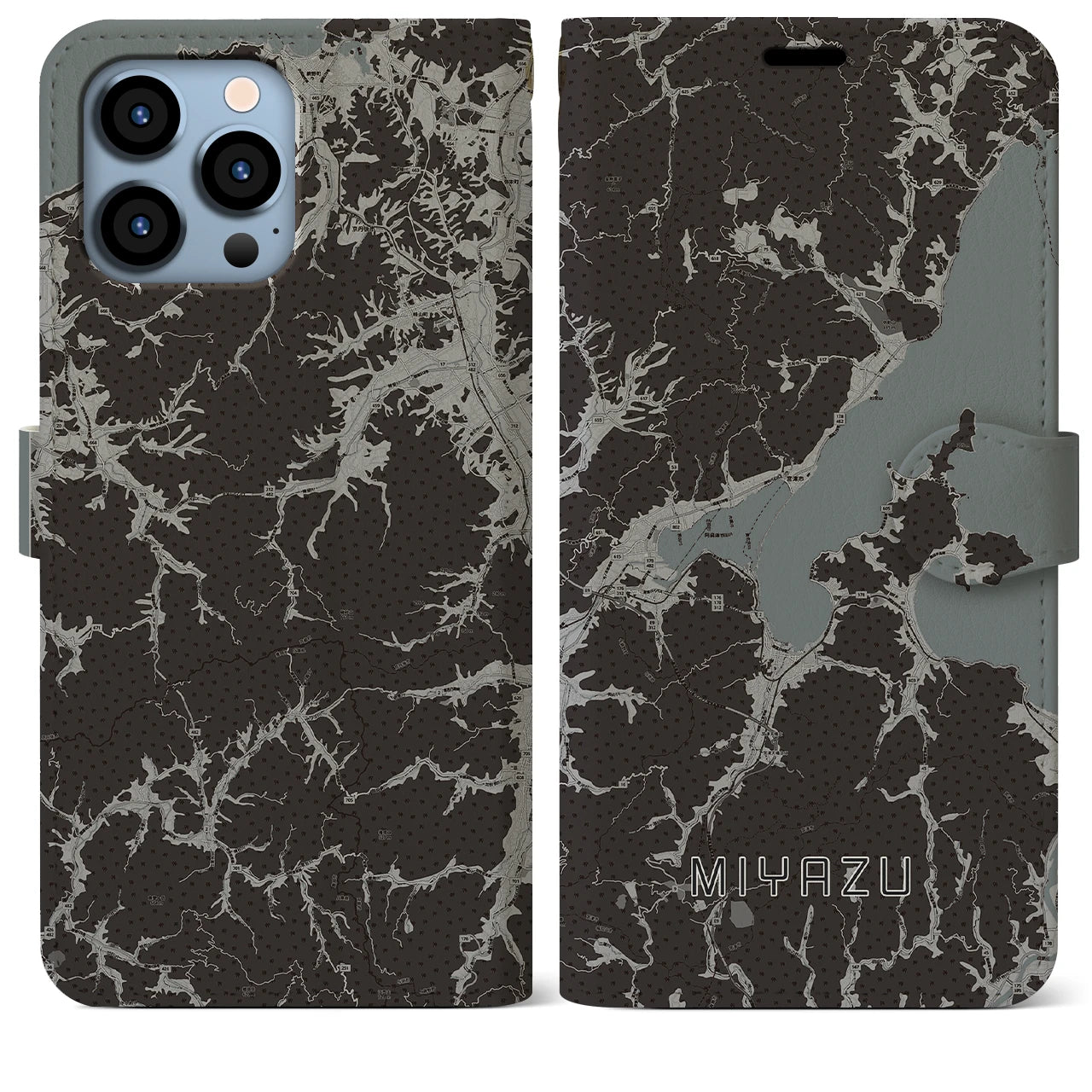 【宮津(京都府)】地図柄iPhoneケース(手帳タイプ)モノトーン・iPhone 13 Pro Max 用