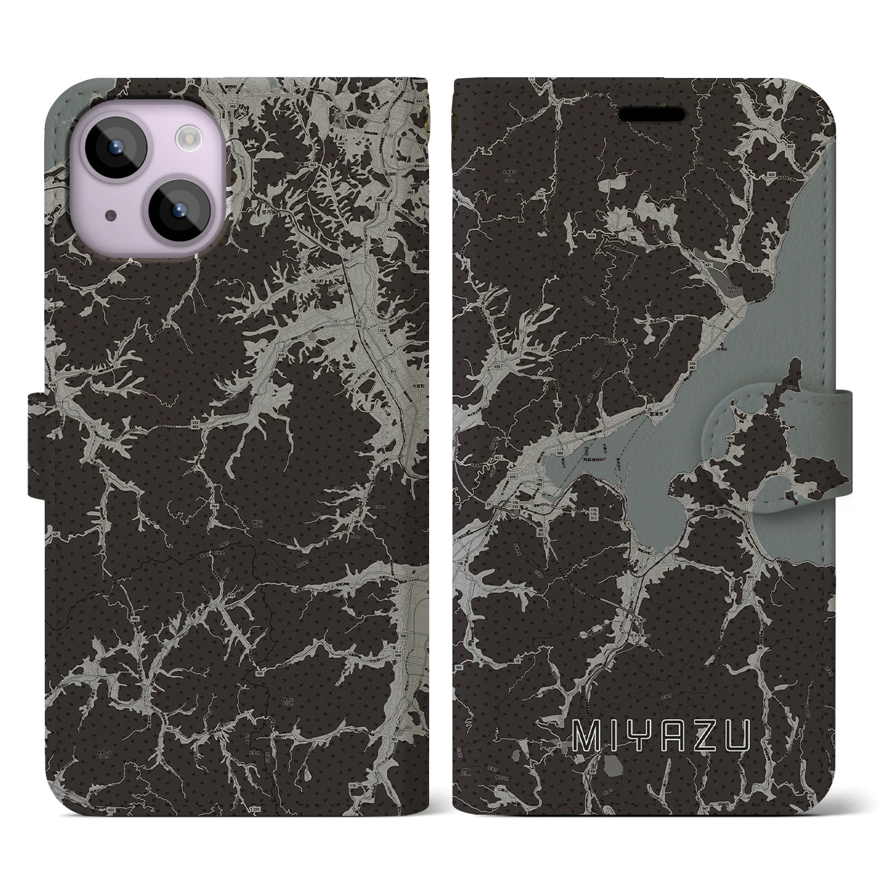 【宮津(京都府)】地図柄iPhoneケース(手帳タイプ)モノトーン・iPhone 14 用