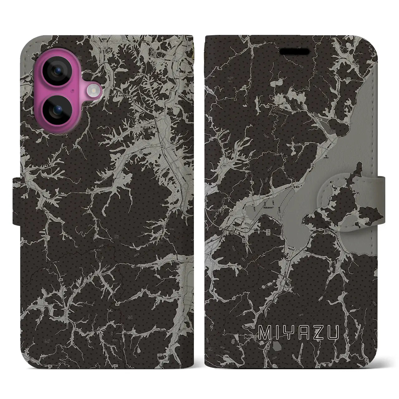 【宮津(京都府)】地図柄iPhoneケース(手帳タイプ)モノトーン・iPhone 16 Pro 用