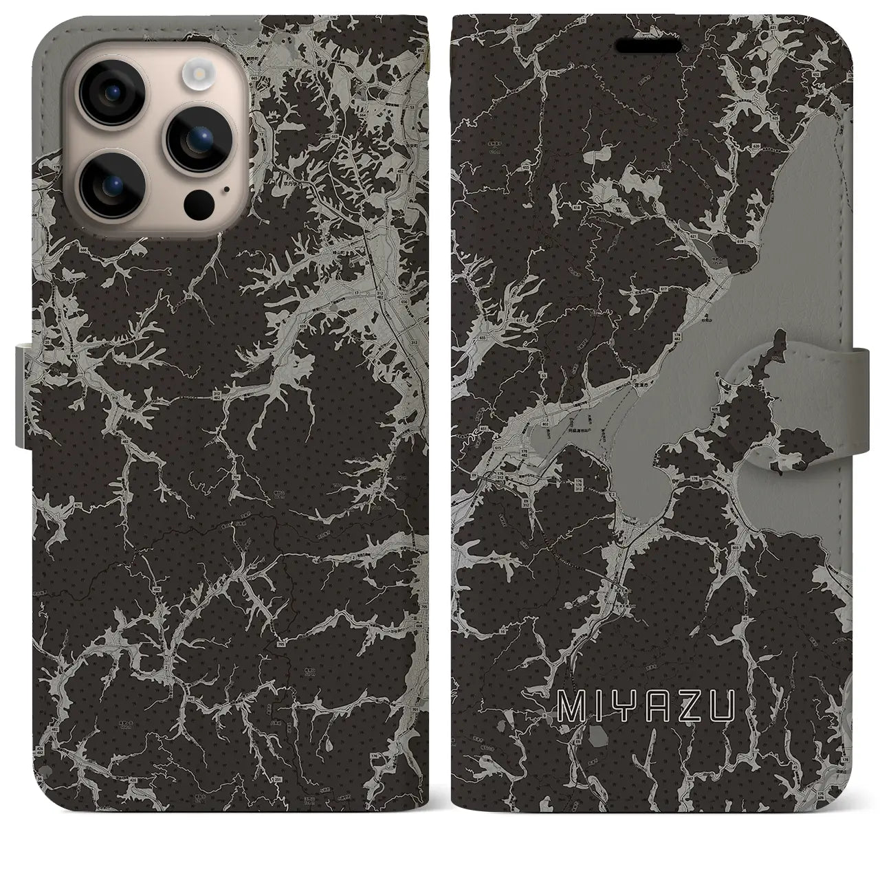 【宮津(京都府)】地図柄iPhoneケース(手帳タイプ)モノトーン・iPhone 16 Plus 用