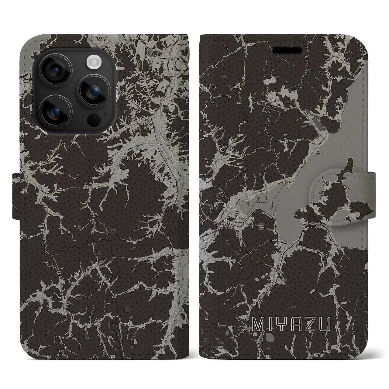 【宮津(京都府)】地図柄iPhoneケース(手帳タイプ)モノトーン・iPhone 16 用