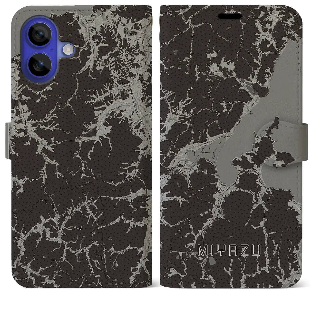 【宮津(京都府)】地図柄iPhoneケース(手帳タイプ)モノトーン・iPhone 16 Pro Max 用