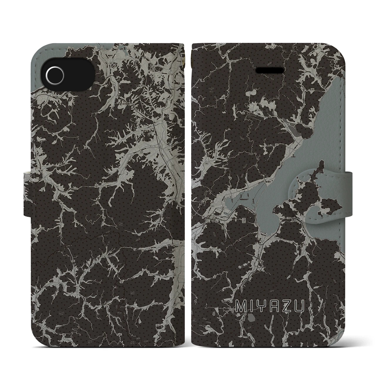 【宮津(京都府)】地図柄iPhoneケース(手帳タイプ)モノトーン・iPhone SE(第3 / 第2世代) / 8 / 7 / 6s / 6 用