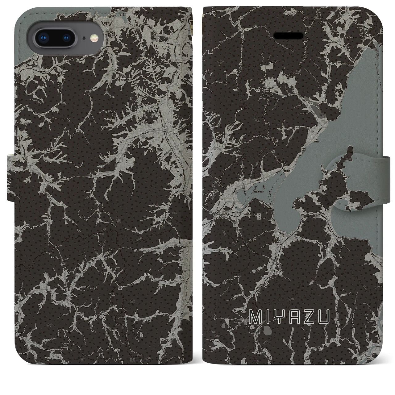 【宮津(京都府)】地図柄iPhoneケース(手帳タイプ)モノトーン・iPhone 8Plus /7Plus / 6sPlus / 6Plus 用