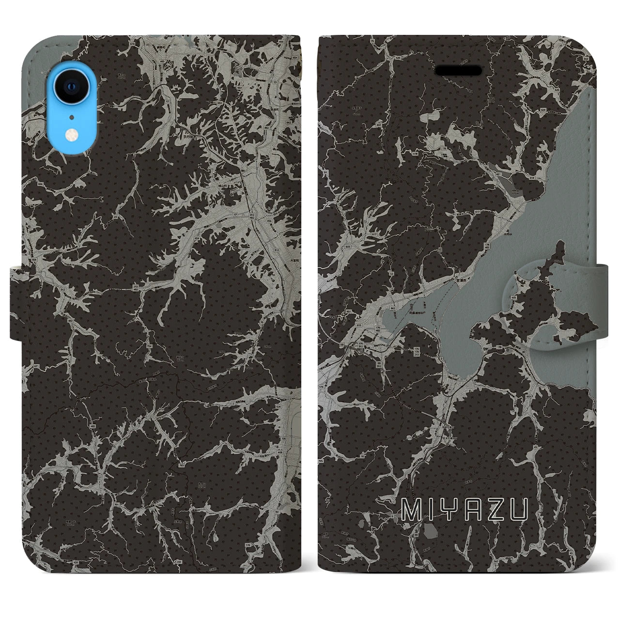 【宮津(京都府)】地図柄iPhoneケース(手帳タイプ)モノトーン・iPhone XR 用