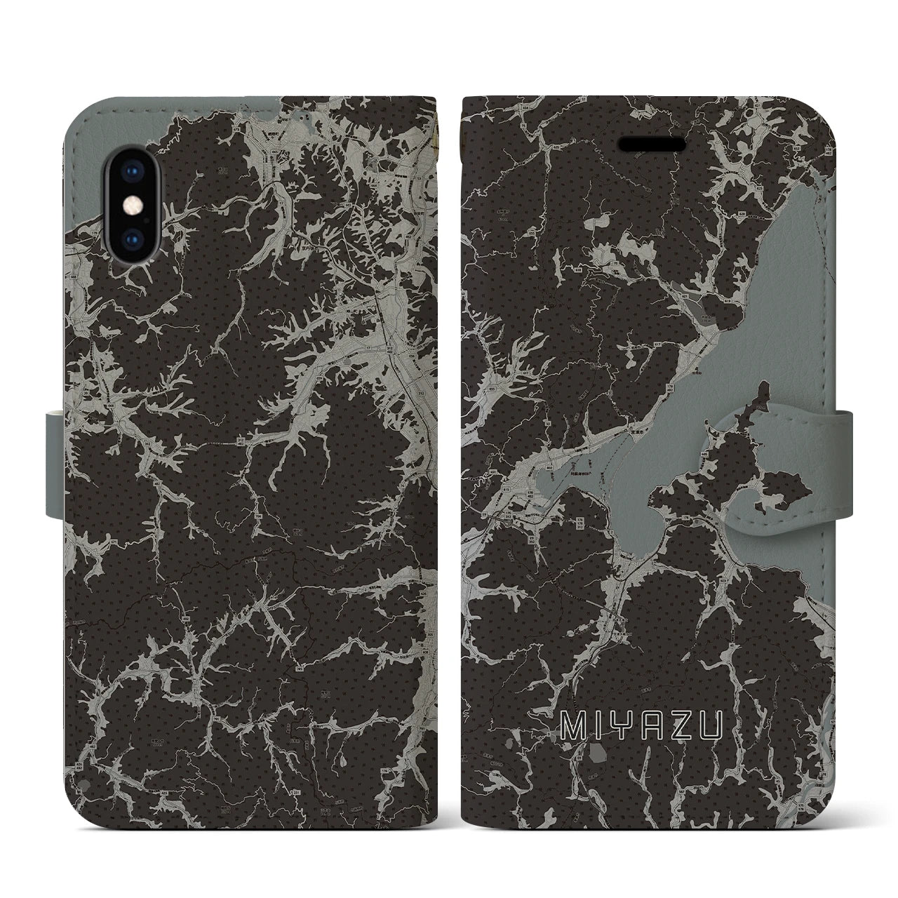 【宮津(京都府)】地図柄iPhoneケース(手帳タイプ)モノトーン・iPhone XS / X 用