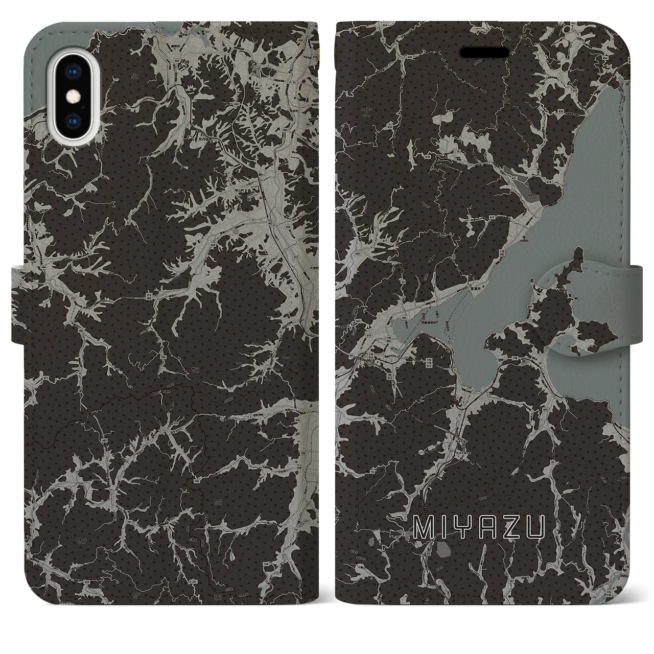 【宮津(京都府)】地図柄iPhoneケース(手帳タイプ)モノトーン・iPhone XS Max 用