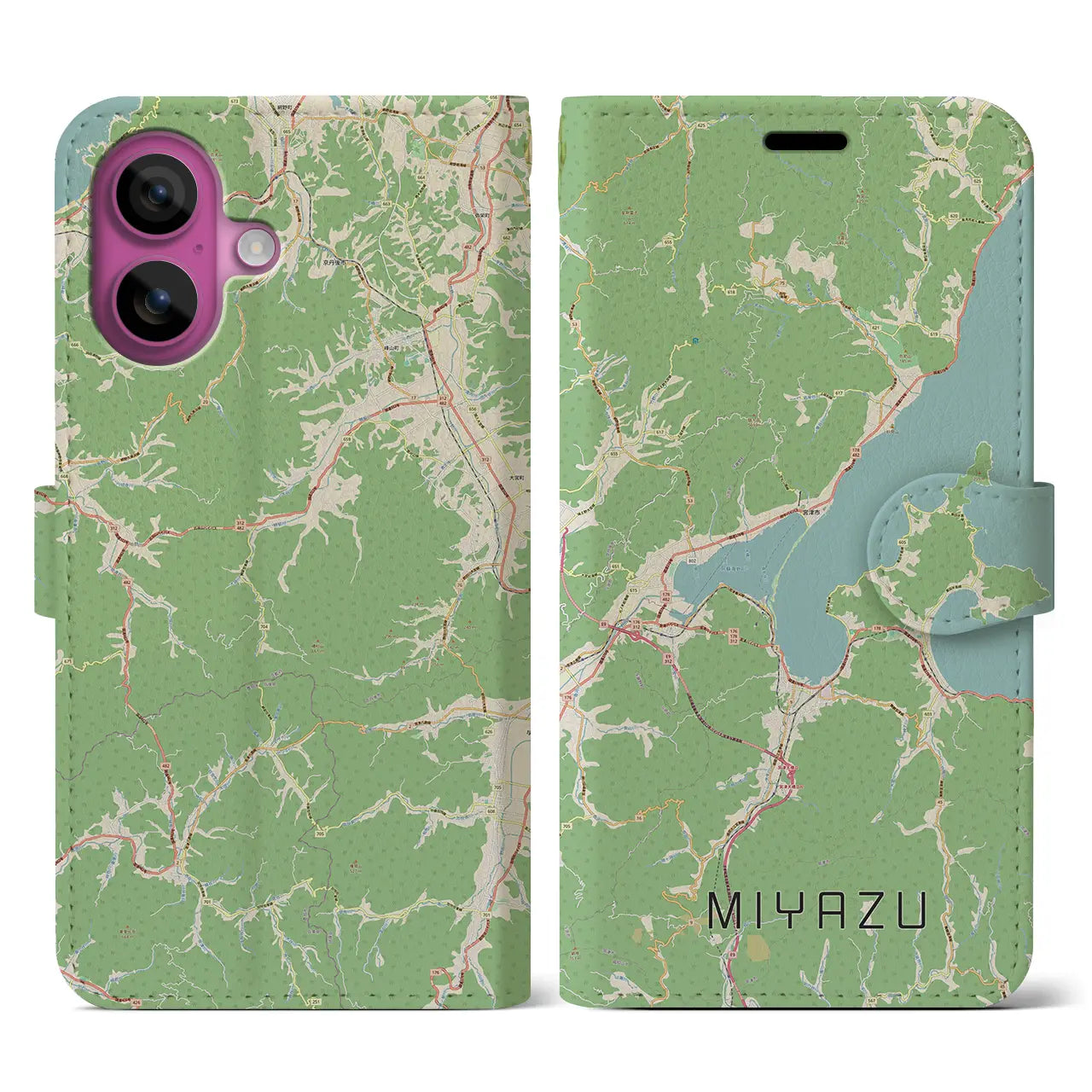 【宮津(京都府)】地図柄iPhoneケース(手帳タイプ)ナチュラル・iPhone 16 Pro 用