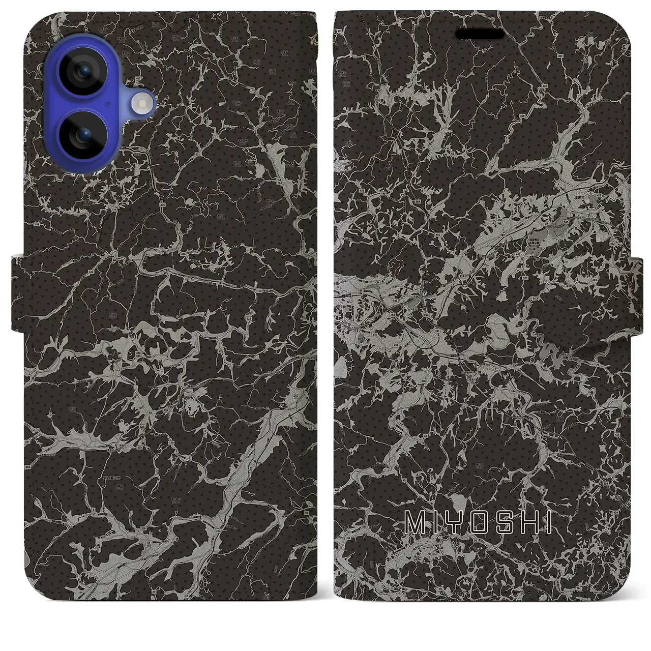 【三次(広島県)】地図柄iPhoneケース(手帳タイプ)モノトーン・iPhone 16 Pro Max 用