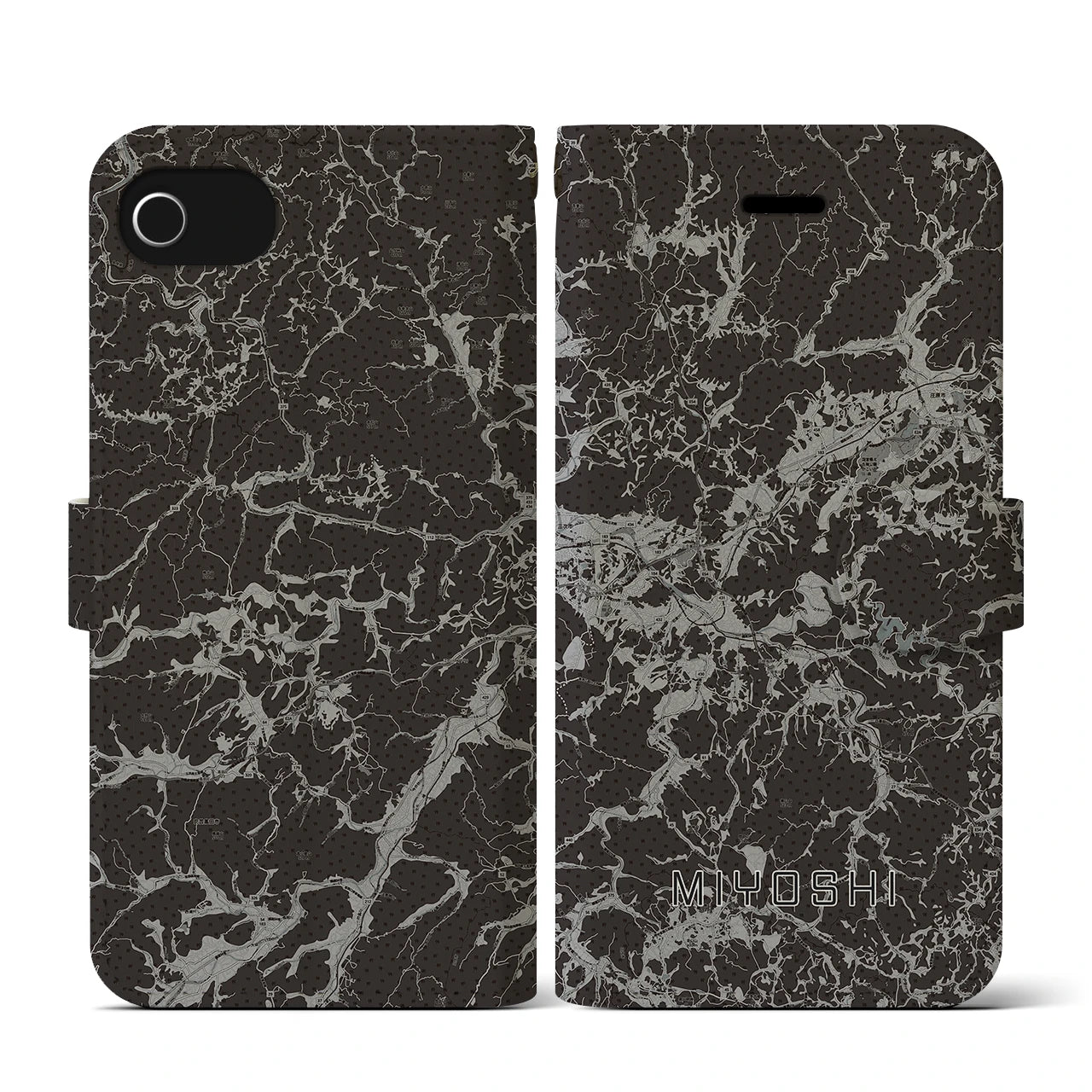 【三次(広島県)】地図柄iPhoneケース(手帳タイプ)モノトーン・iPhone SE(第3 / 第2世代) / 8 / 7 / 6s / 6 用