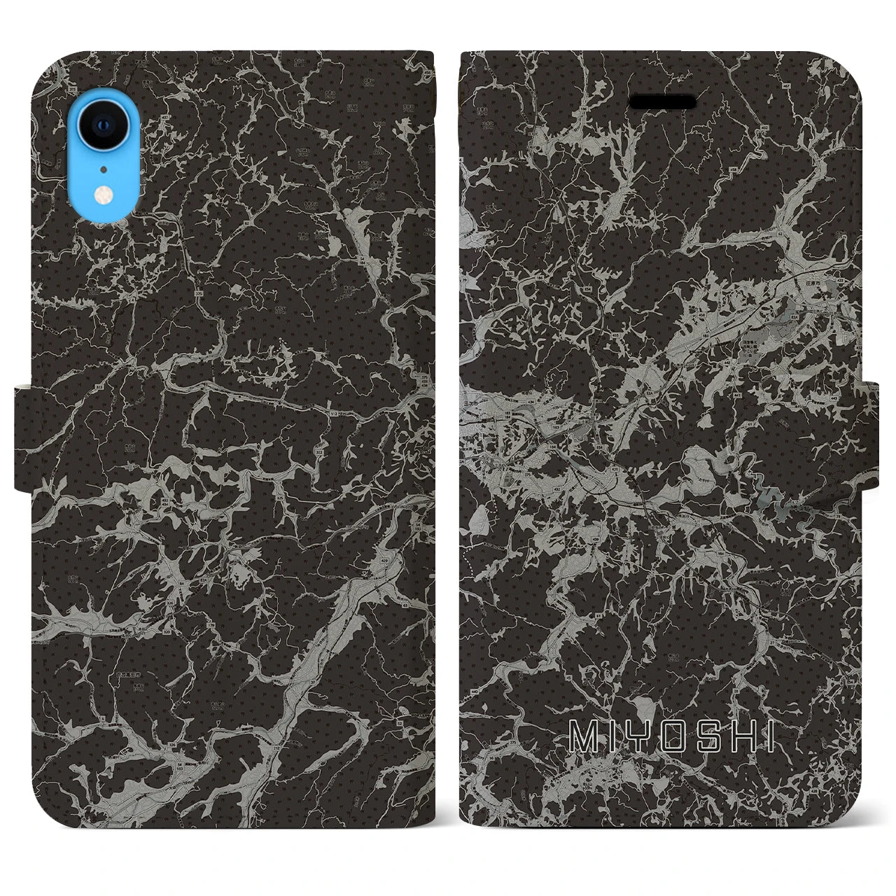 【三次(広島県)】地図柄iPhoneケース(手帳タイプ)モノトーン・iPhone XR 用