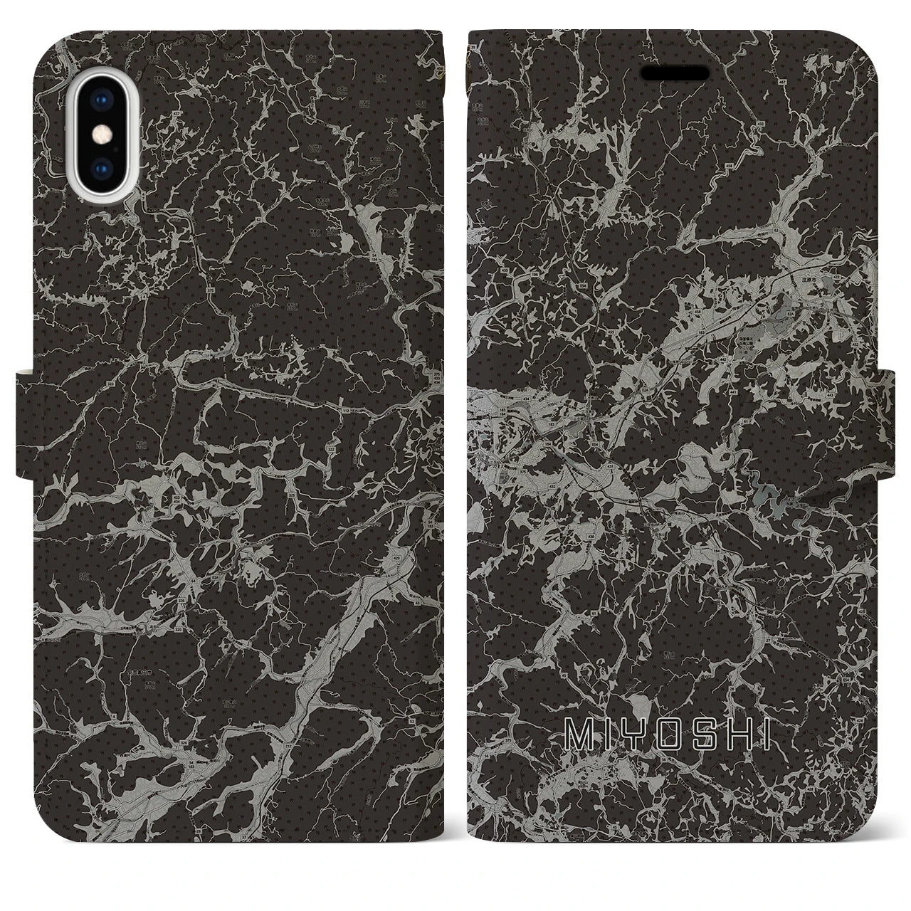 【三次(広島県)】地図柄iPhoneケース(手帳タイプ)モノトーン・iPhone XS Max 用