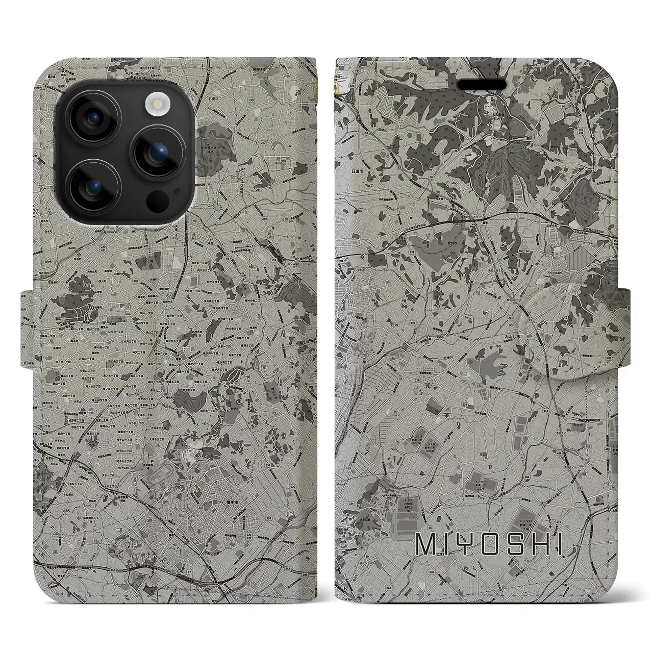 【みよし(愛知県)】地図柄iPhoneケース(手帳タイプ)モノトーン・iPhone 16 用