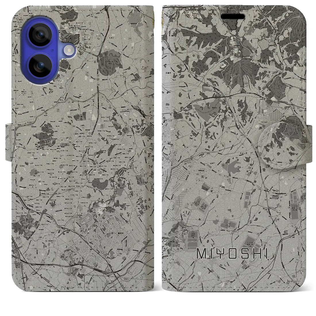 【みよし(愛知県)】地図柄iPhoneケース(手帳タイプ)モノトーン・iPhone 16 Pro Max 用