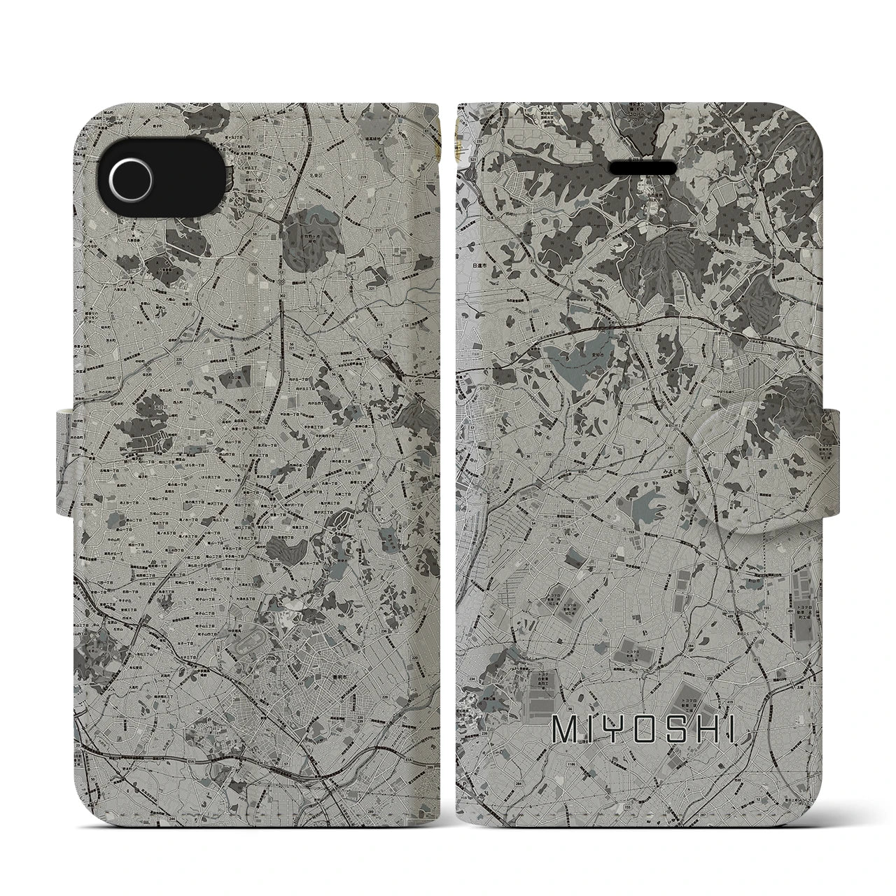【みよし(愛知県)】地図柄iPhoneケース(手帳タイプ)モノトーン・iPhone SE(第3 / 第2世代) / 8 / 7 / 6s / 6 用