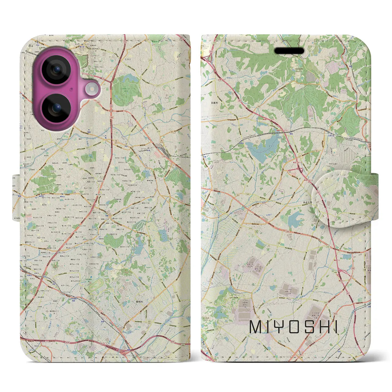 【みよし(愛知県)】地図柄iPhoneケース(手帳タイプ)ナチュラル・iPhone 16 Pro 用