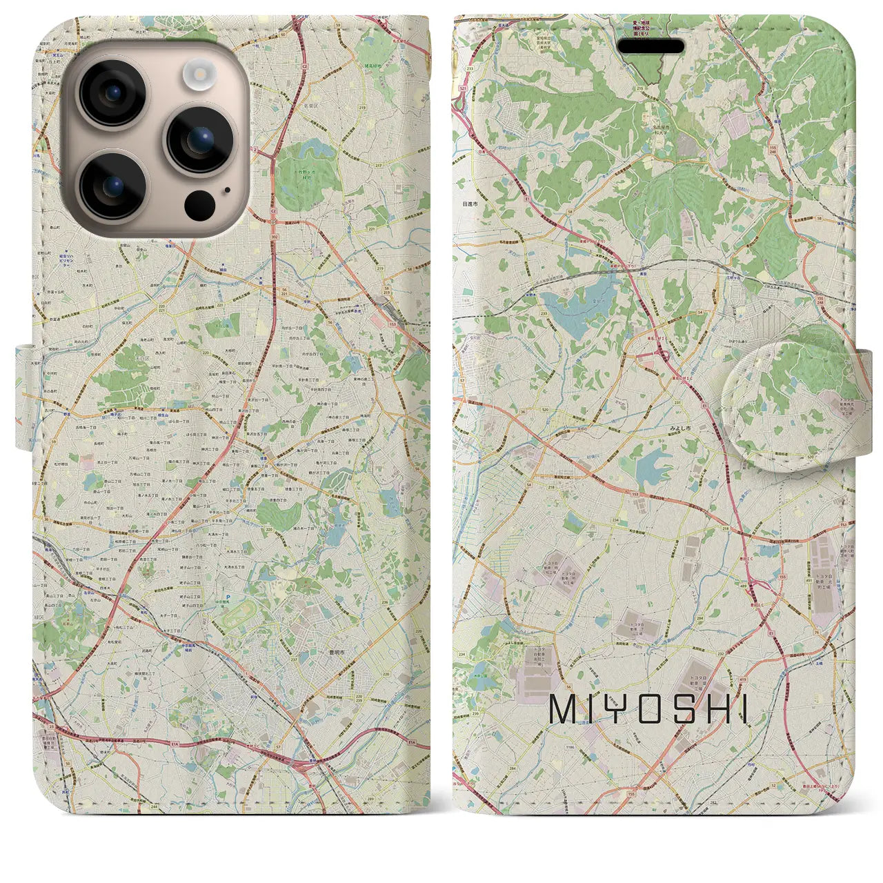 【みよし(愛知県)】地図柄iPhoneケース(手帳タイプ)ナチュラル・iPhone 16 Plus 用