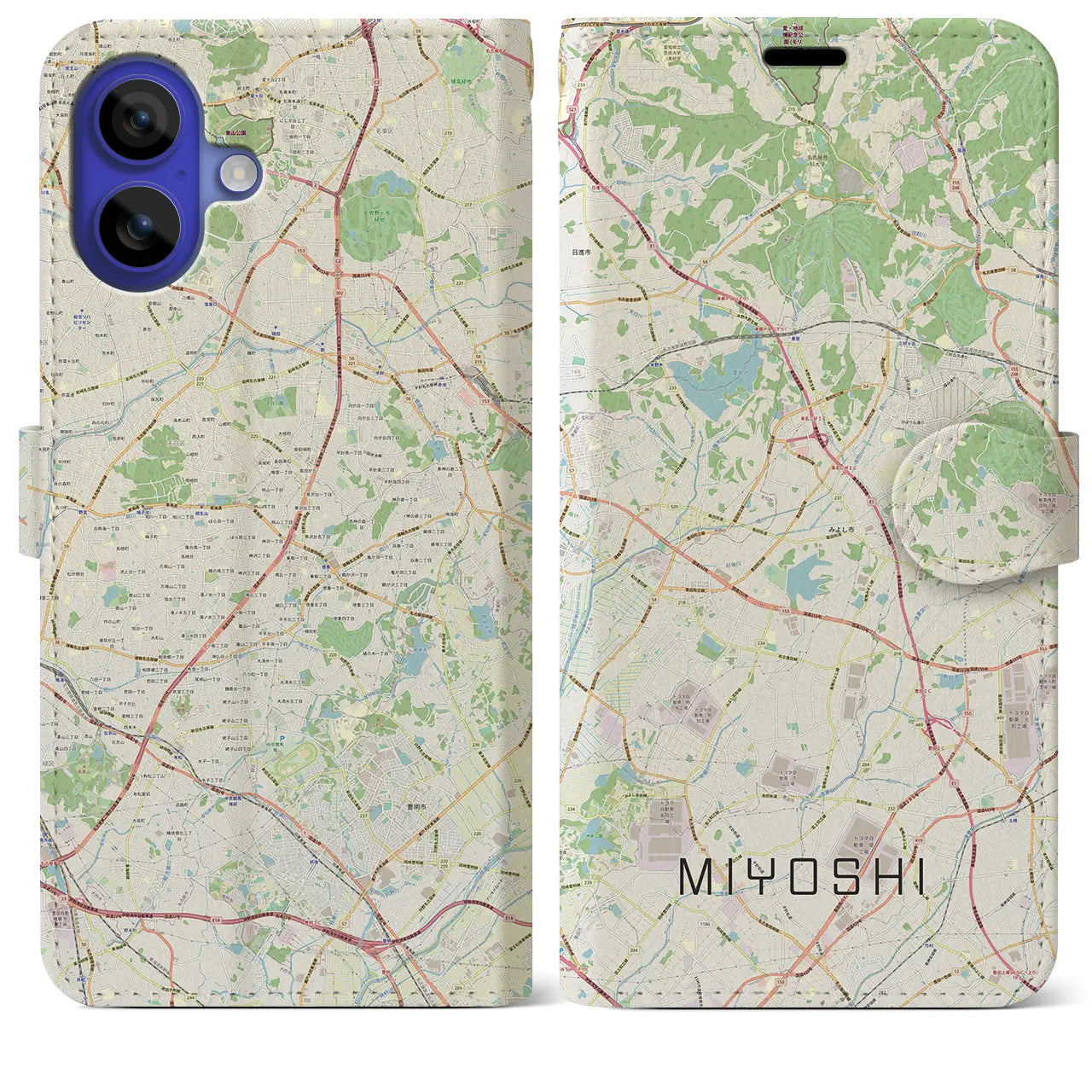 【みよし(愛知県)】地図柄iPhoneケース(手帳タイプ)ナチュラル・iPhone 16 Pro Max 用